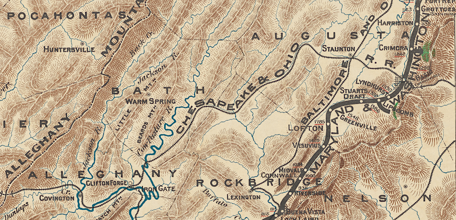 the Chesapeake and Ohio (C&O) Railroad west of Staunton in 1890