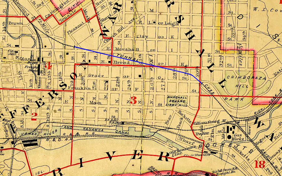 the Chesapeake & Ohio Railway built a tunnel through Church Hill to access the docks on the James River downstream of Rocketts Landing