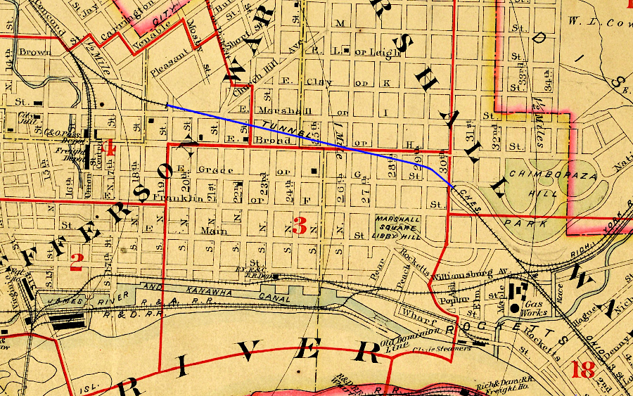 the Chesapeake & Ohio Railway built a tunnel below Church Hill to access the docks on the James River downstream of Rocketts Landing