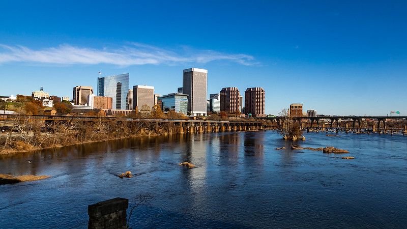 the viaduct on the James River shoreline allowed Chesapeake & Ohio trains to bypass congestion in downtown Richmond