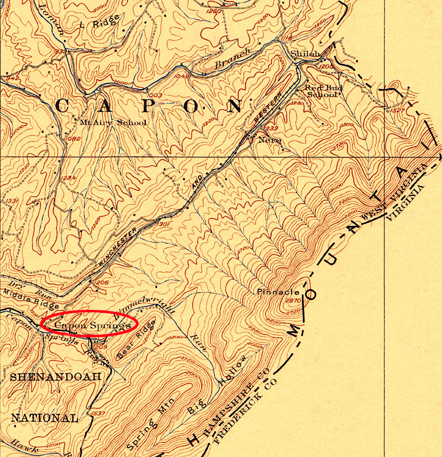 the Winchester and Western Railroad track west of Capon Springs, West Virginia, was abandoned in 1934