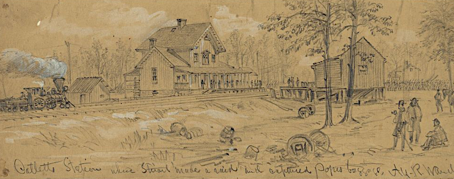 Col. J.E.B. Stuart seized General John Pope's personal baggage after capturing a US Military Railroad train on the Orange and Alexandria tracks in Fauquier County