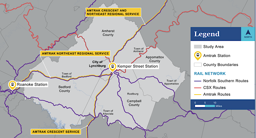 the Department of Rail and Public Transportation examined the economic benefits of expanding passenger as well as freight rail capacity in the Lynchbureg/Bedford area in 2024