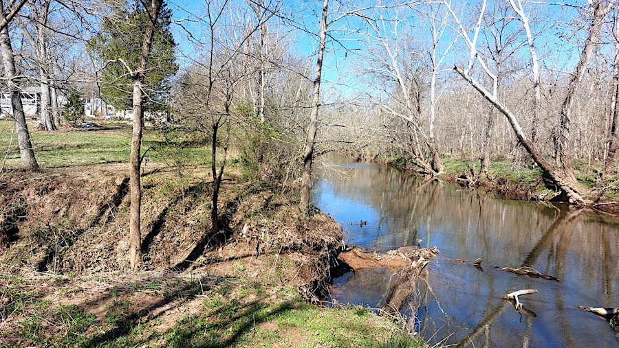 the trestle across Bull Run was located just upstream of a small ravine, still visible on the southern bank (on left in photo)