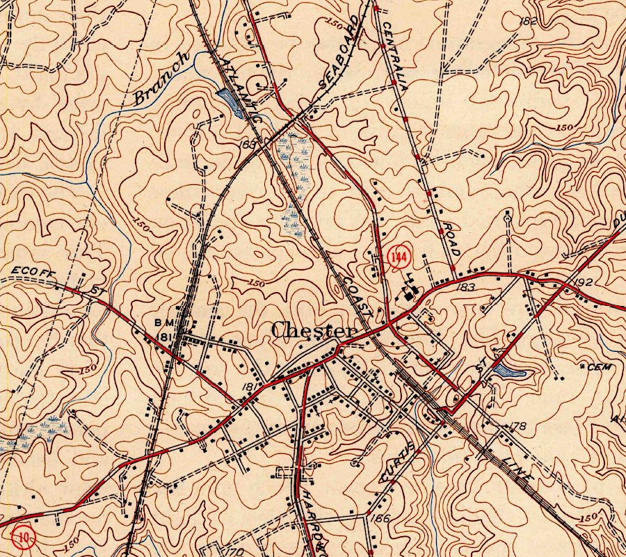 the Seaboard Coast Line crossed the Atlantic Coast Line (which had replaced the Richmond and Petersburg Railroad) near Chester in World War II, but the Tidewater & Western Railroad had been dismantled in World War I