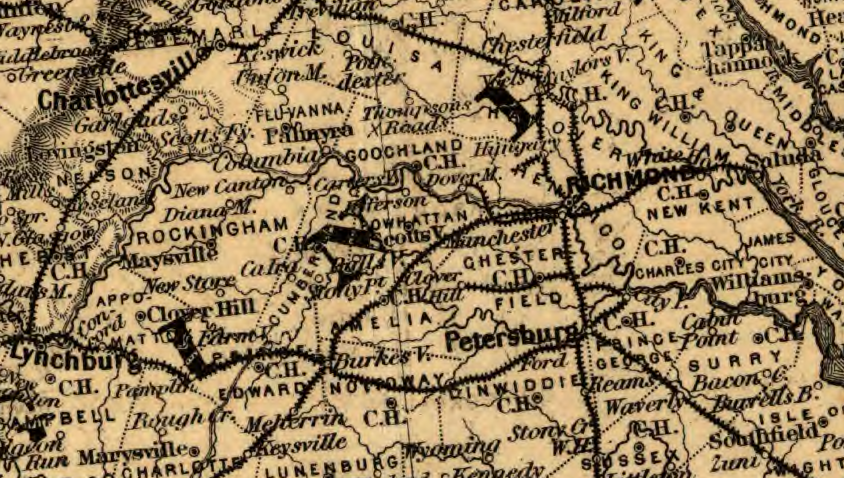 the coal was carried north to Richmond or south to Petersburg via the Richmond and Petersburg Railroad