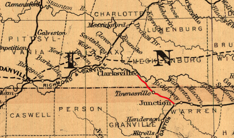 in 1943, the Southern Railway operated trains on track south of Clarksville to Oxford, North Carolina