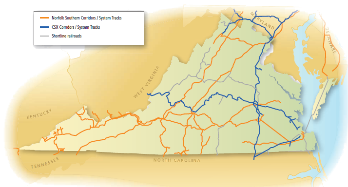 Norfolk Southern and CSX are the only Class 1 railroads that remain in Virginia