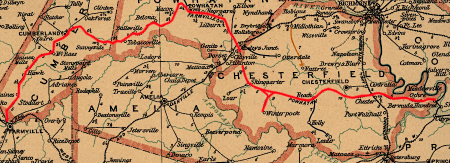 the Farmville & Powhatan Railroad connected Farmville to Bermuda Hundred