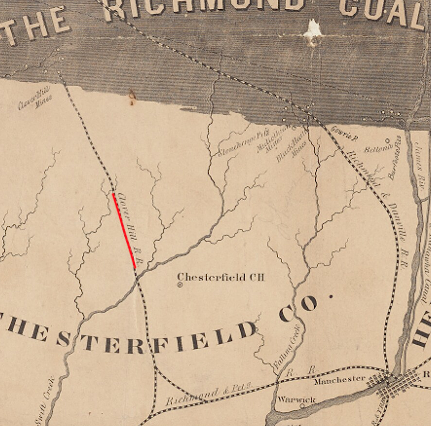 the Clover Hill Railroad was built to haul coal from the Triassic Basin in Chesterfield County