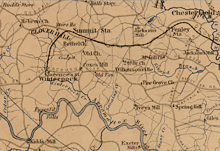 until 1867, the western end of the Clover Hill Railroad was at the Winterpock mines