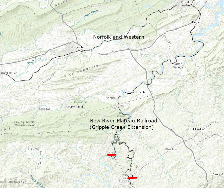 the Norfolk and Western Railway acquired the New River Plateau Railroad and built the Cripple Creek Extension to Fries and Galax