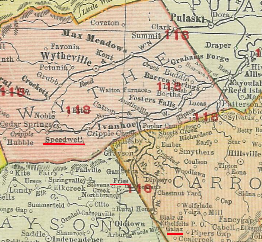 track was built to Fries in 1901, and to Speedwell and Galax by 1906