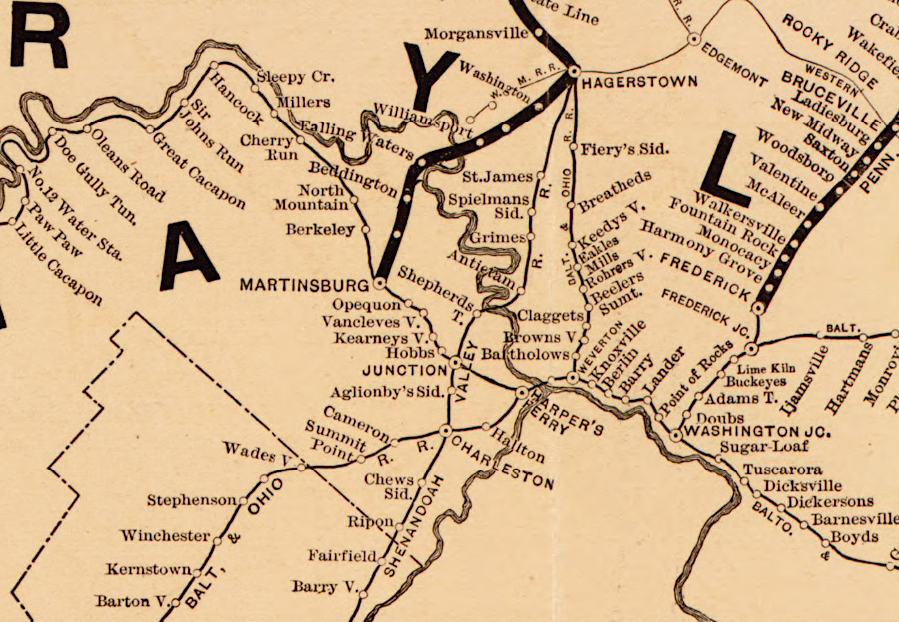 the Cumberland Valley Railroad built to Martinsburg in 1873, and to Winchester in 1889