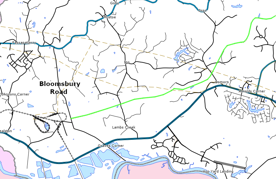 Bloomsbury Road is the western end of the Dahlgren Railroad Heritage Trail, next to the Birchwood Power Plant