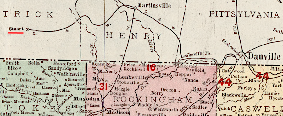 the Danville & Western Railway reached Stuart, west of Martinsville