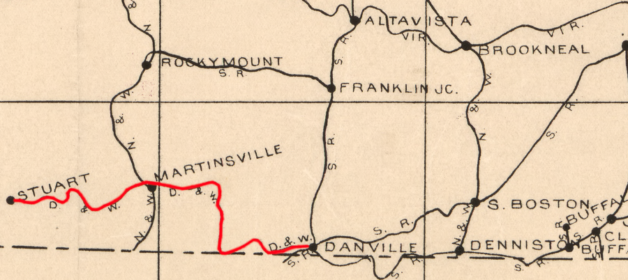 the Danville & Western Railway ran from Danville to Patrick Court House (Stuart)