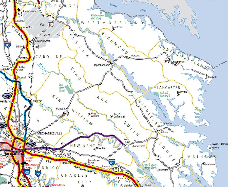 railroads were not built in the Coastal Plain north of the port of West Point