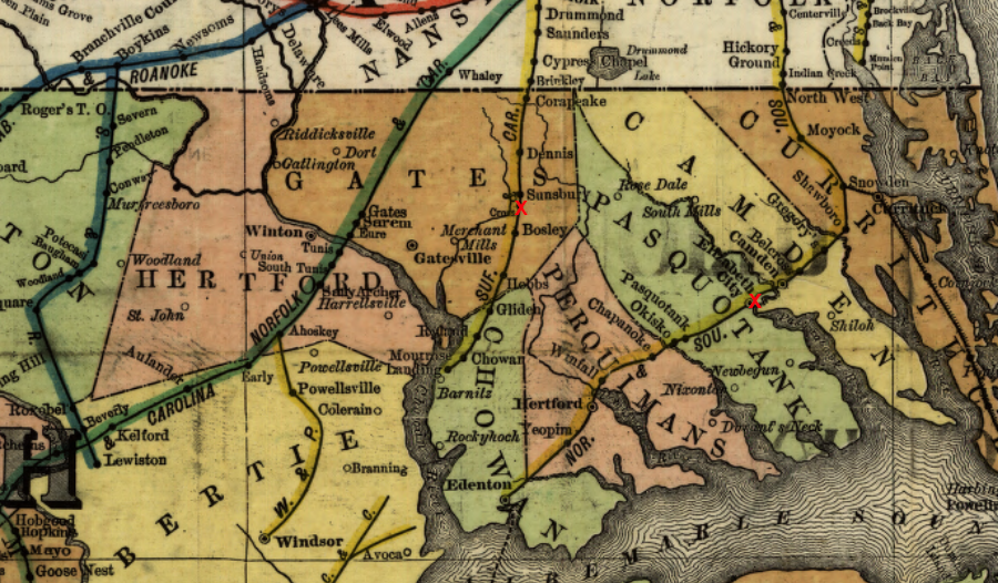 the Suffolk & Carolina Railway and the original Norfolk Southern Railroad did not have a connection in 1900