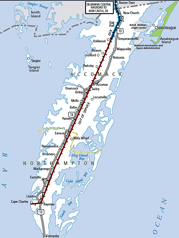 in 2019, the Virginia State Railroad Map showed the track on the Eastern Shore south of Hallwood as Out of Service