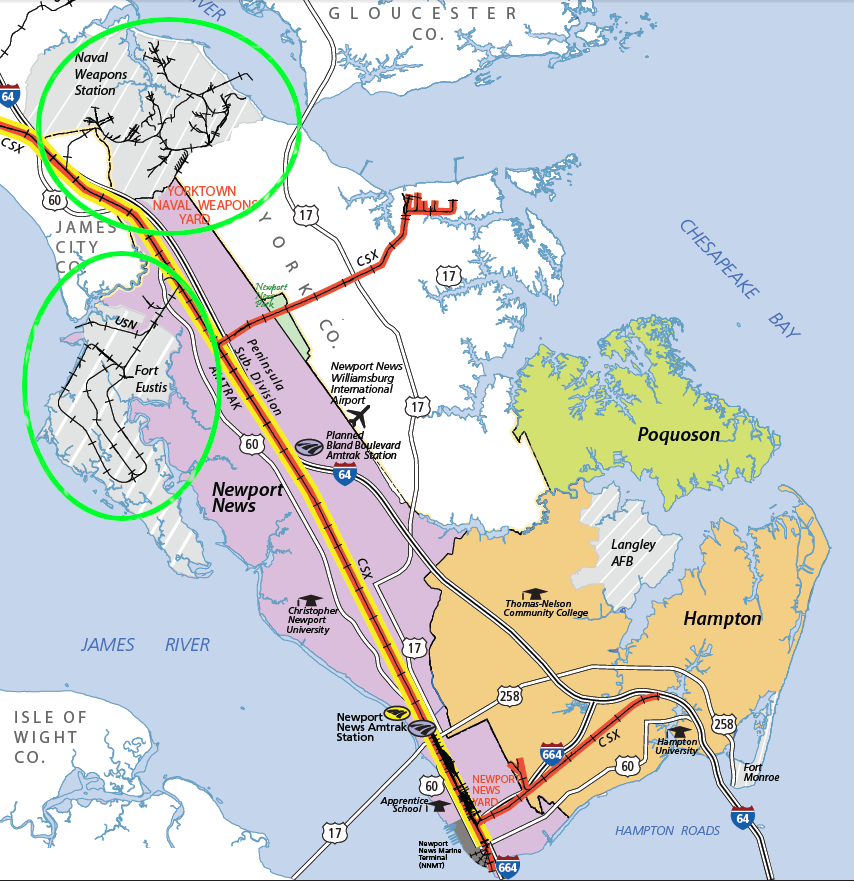 the US military built a network of tracks at Fort Eustis and the Yorktown Naval Weapons Station