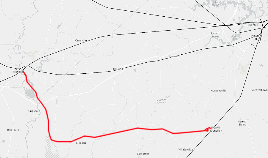 the Franklin and Carolina Railroad connected the paper mill in Franklin to the Norfolk & Carolina Railroad, providing access to Hamton Roads ports