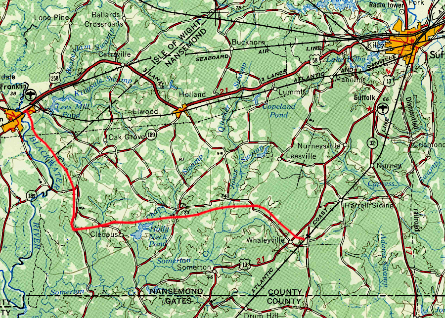 the Franklin and Carolina Railroad enabled the Camp Manufacturing Company to ship to Suffolk via the Atlantic Coast Line