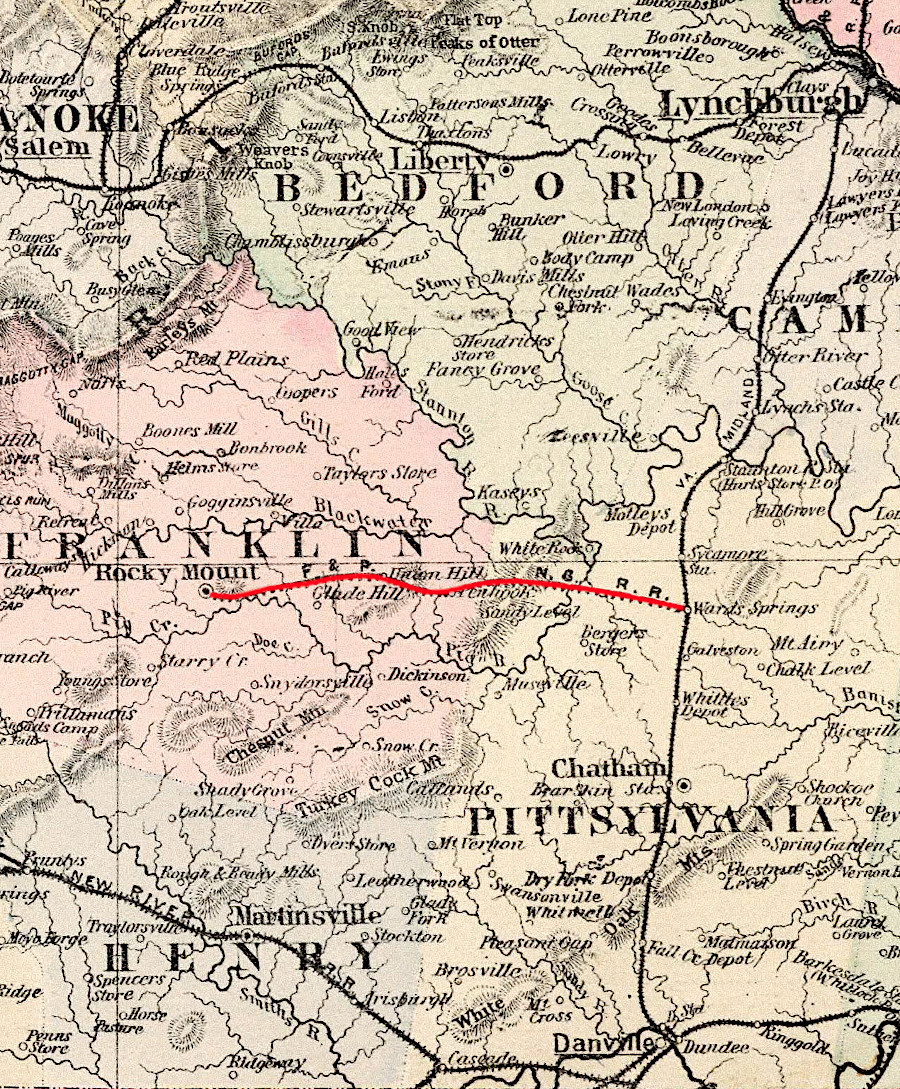 Franklin County funded construction of the Franklin and Pittsylvania Railroad track in Franklin County, and for 10 miles to the east