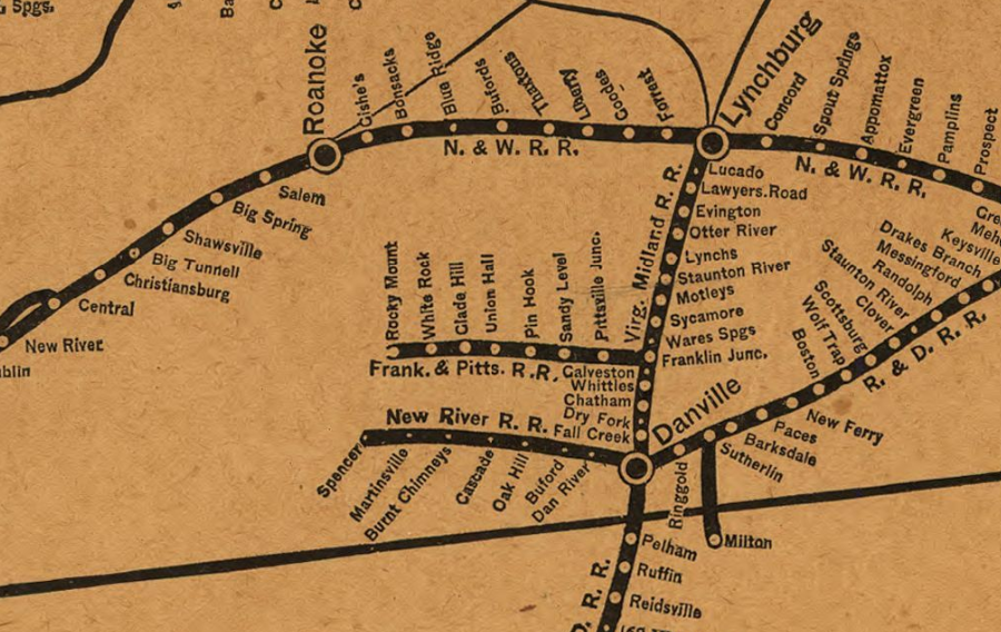 the Franklin and Pittsylvania Railroad linked Rocky Mount to the Virginia Midland Railway