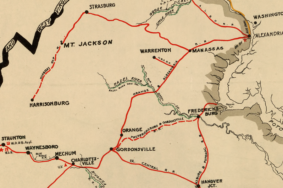 the Fredericksburg and Gordonsville was planned, but not built, in 1861