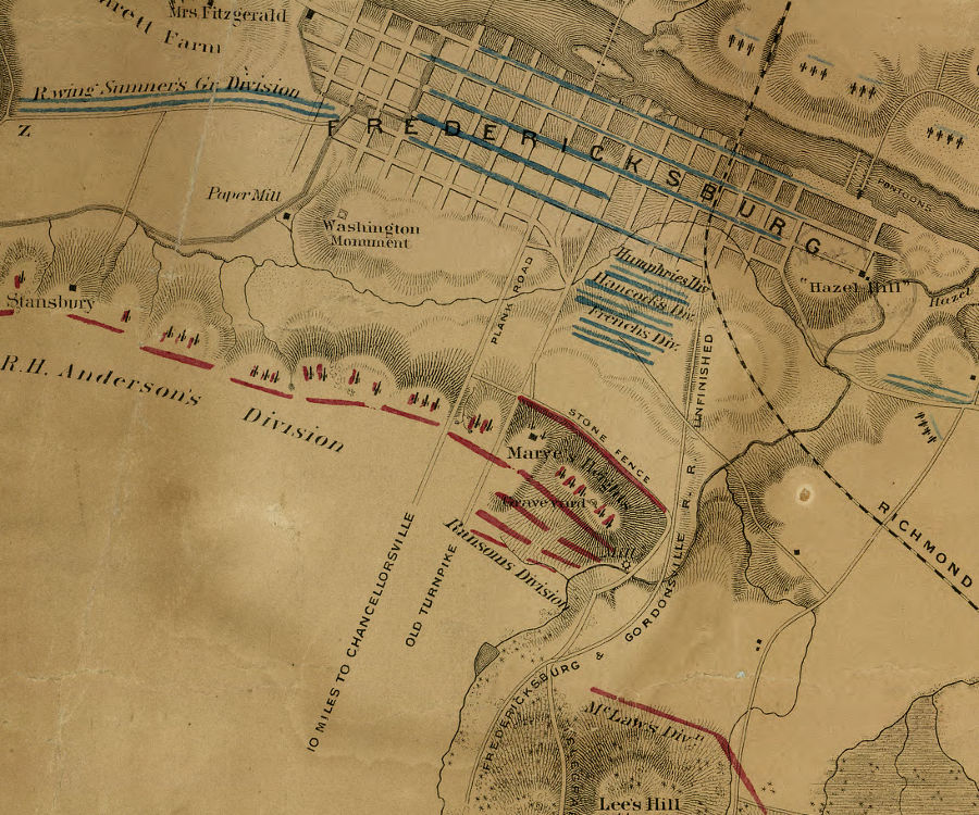 during the 1862 battle of Fredericksburg, the Fredericksburg & Gordonsville Railroad cut through Confederate lines