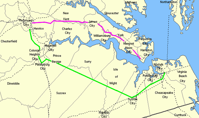 proposed high-speed rail routes to Hampton Roads