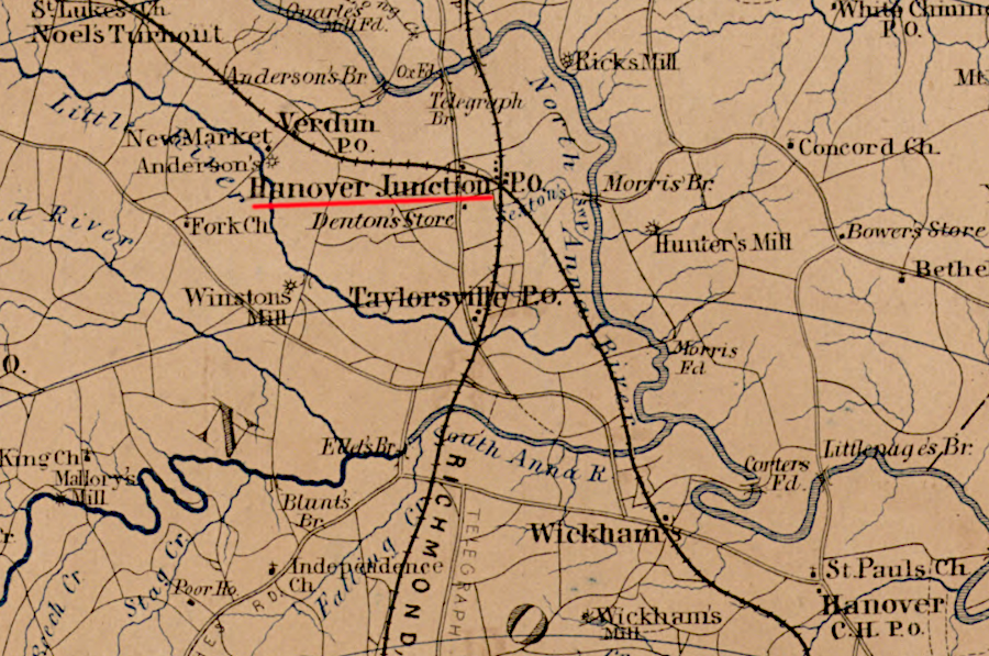 the Lousia Railroad was renamed Virginia Central in 1850, and built track from Hanover Junction to Richmond