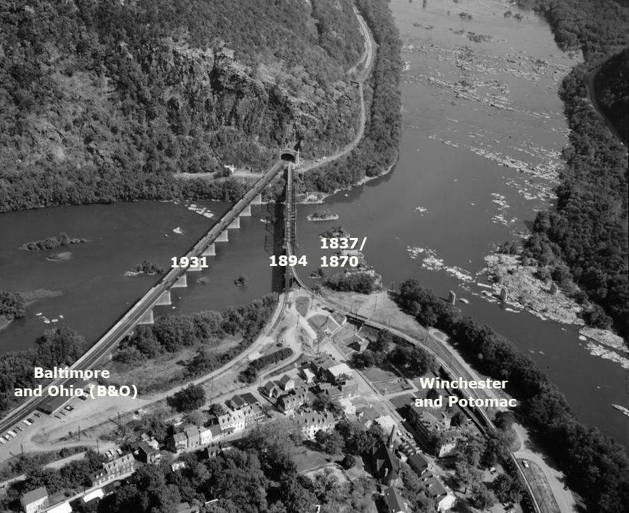the Baltimore and Ohio (B&O) Railroad has built multiple bridges across the Potomac River at Harpers Ferry