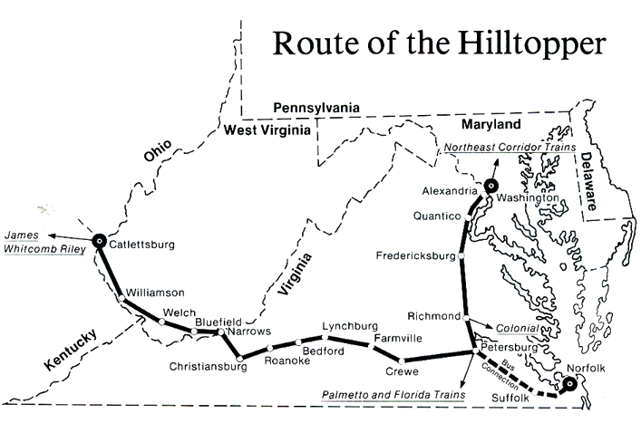 the Hilltopper, cancelled in 1978, was the last east-west passenger train to cross Virginia in the 20th Century