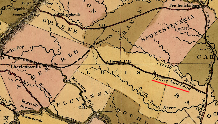 the Louisa Railroad built west from a junction (now Doswell) with the Richmond, Fredericksburg and Potomac Railroad