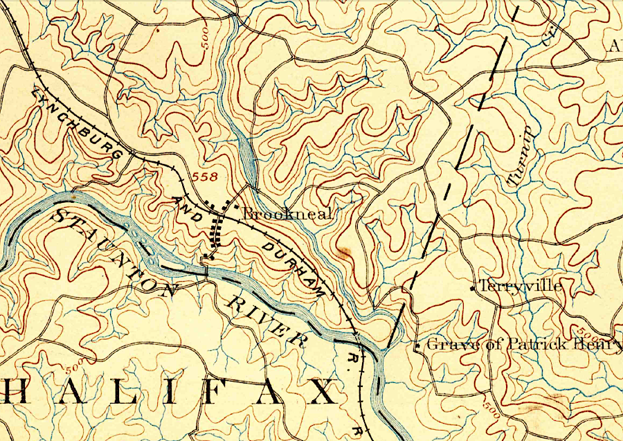 the Lynchburg & Durham Railroad crossed the Staunton River south of Brookneal in 1890