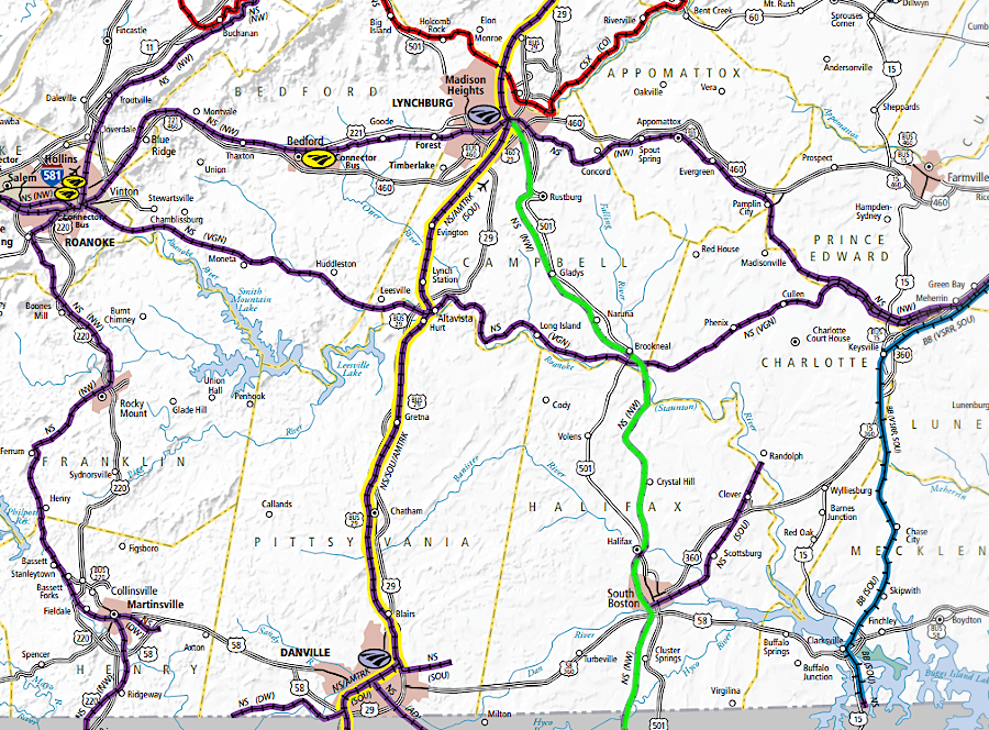 the Norfolk Southern still operates on the old route of the Lynchburg & Durham Railroad in Virginia