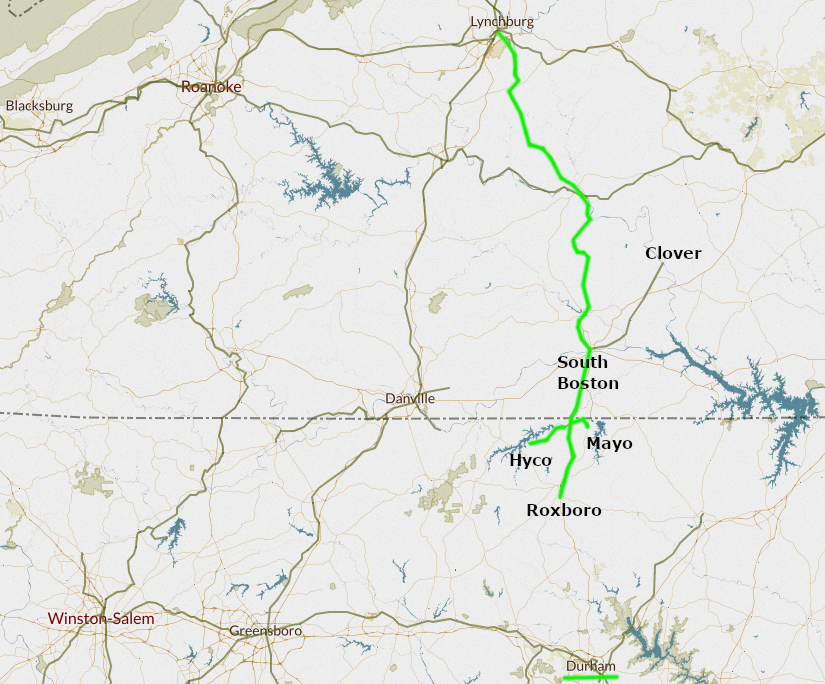 service by the Norfolk Southern on the old the Lynchburg & Durham Railroad route stops short of Durham today