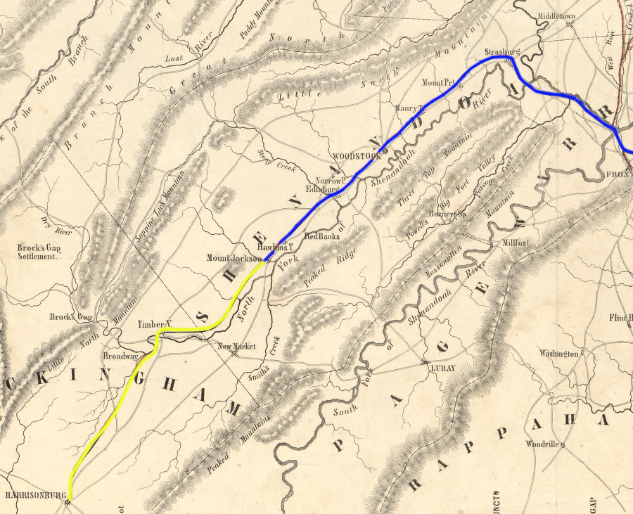 the planned track between Mount Jackson-Harrisonburg was not completed until after the Civil War