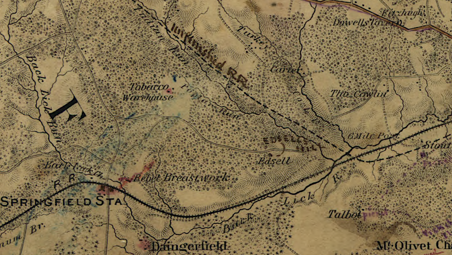 the planned Independent Line of the Manassas Gap Railroad diverged from the route of the Orange and Alexandria Railroad at Indian Run