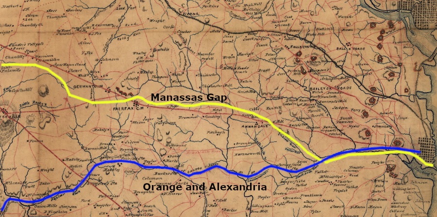 the Independent Line of the Manassas Gap Railroad was meant to parallel only the far eastern portion of the Orange and Alexandria Railroad