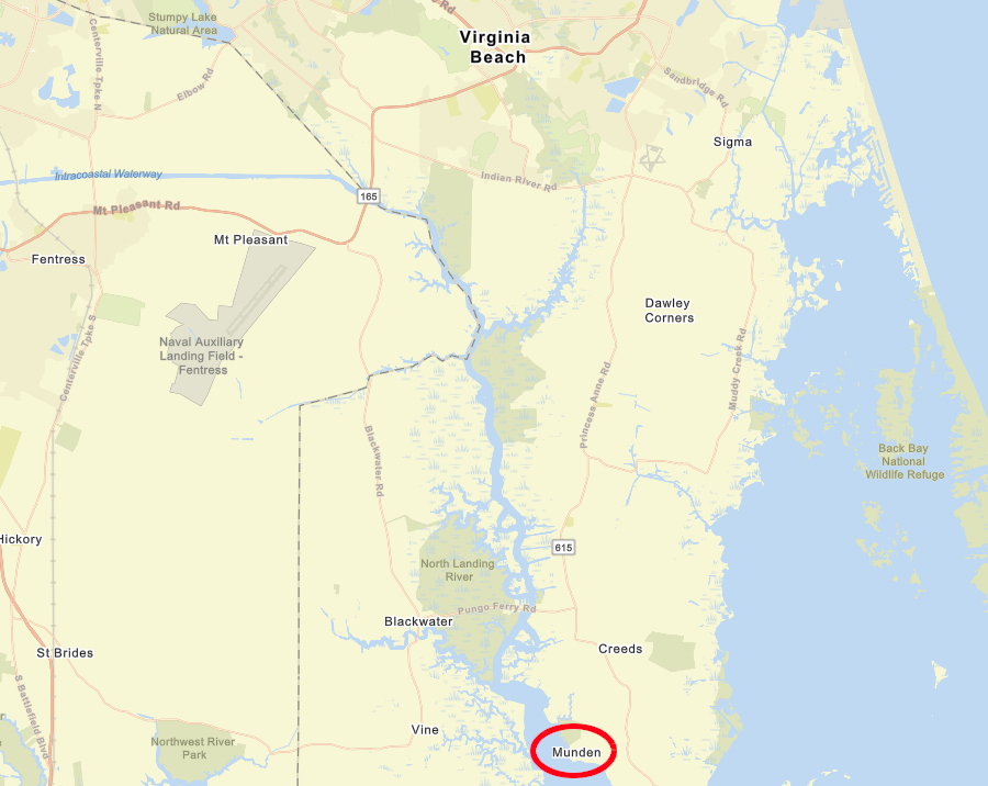 the Norfolk, Virginia Beach & Southern Railroad built a branch south to Munden in 1898