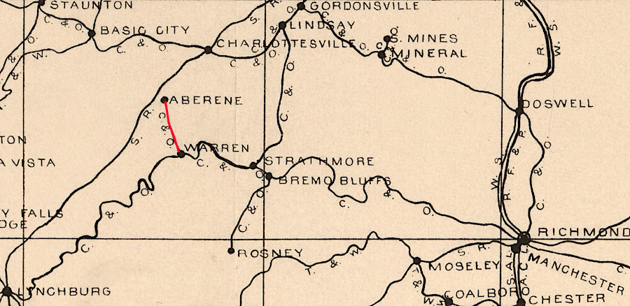 the Chesapeake & Ohio (C&O) Railroad operated the Alberene Branch which linked the soapstone quarries to the Warren depot