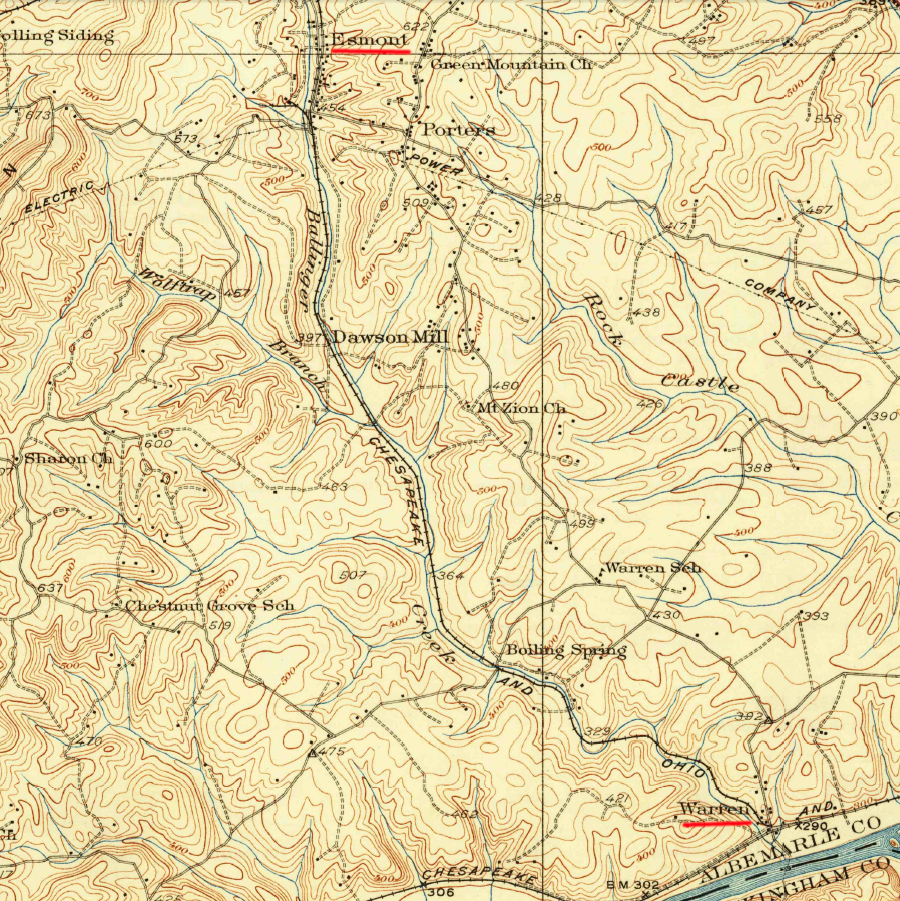 the Nelson & Albemarle Railway acquired trackage rights over the Chesapeake & Ohio (C&O) Railroad Alberene Branch, between Esmont and Warren
