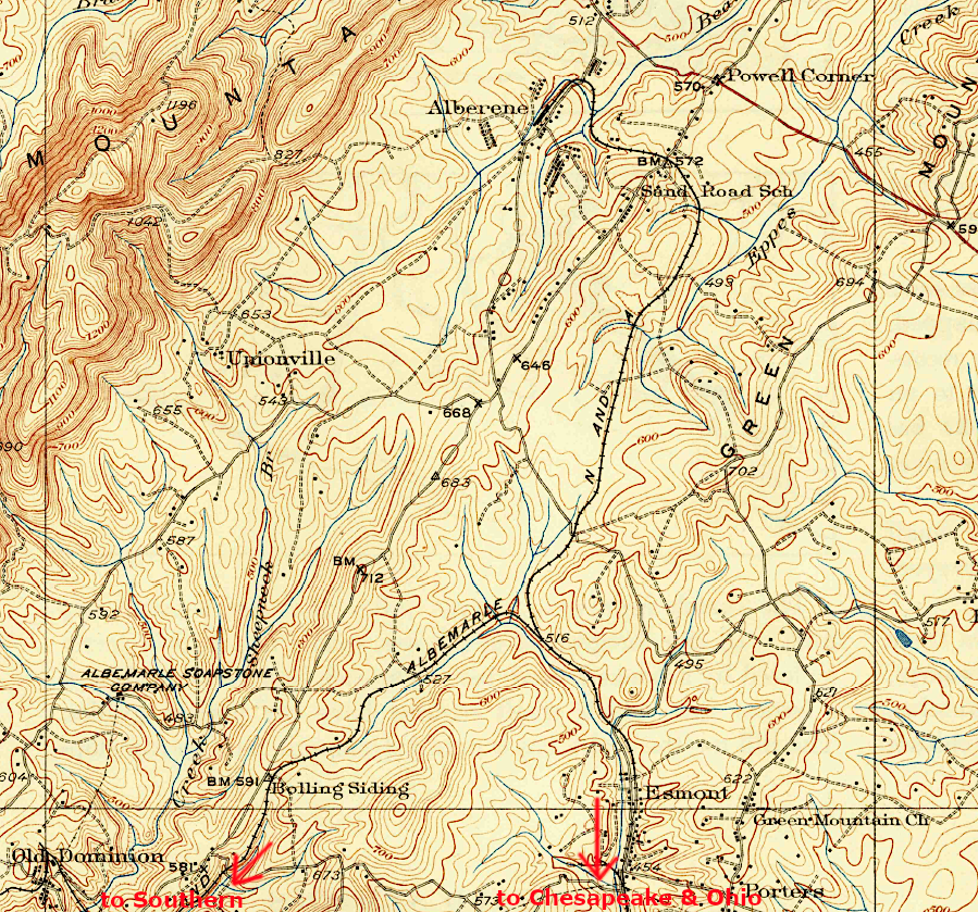 the Nelson & Albemarle Railway linked soapstone quarries at Schuyler and Alberene with both the Southern Railway and the Chesapeake & Ohio (C&O) Railroad