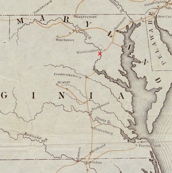 in 1848, Alexandria (red X) had no railroad track bringing agricultural products from the hinterland to the port