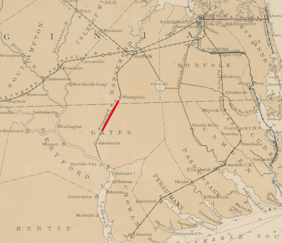the original proposal for what became the Norfolk & Carolina Railroad was to build only to the Chowan River