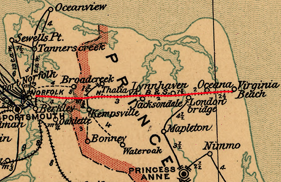 the Norfolk, Virginia Beach & Southern Railroad in 1896, two years before constructing a line to Munden