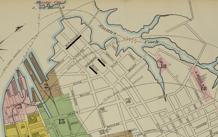 in 1887, the Norfolk and Western's northernmost docks on the Elizabeth River were located near Smith's Creek, not at Lambert's Point